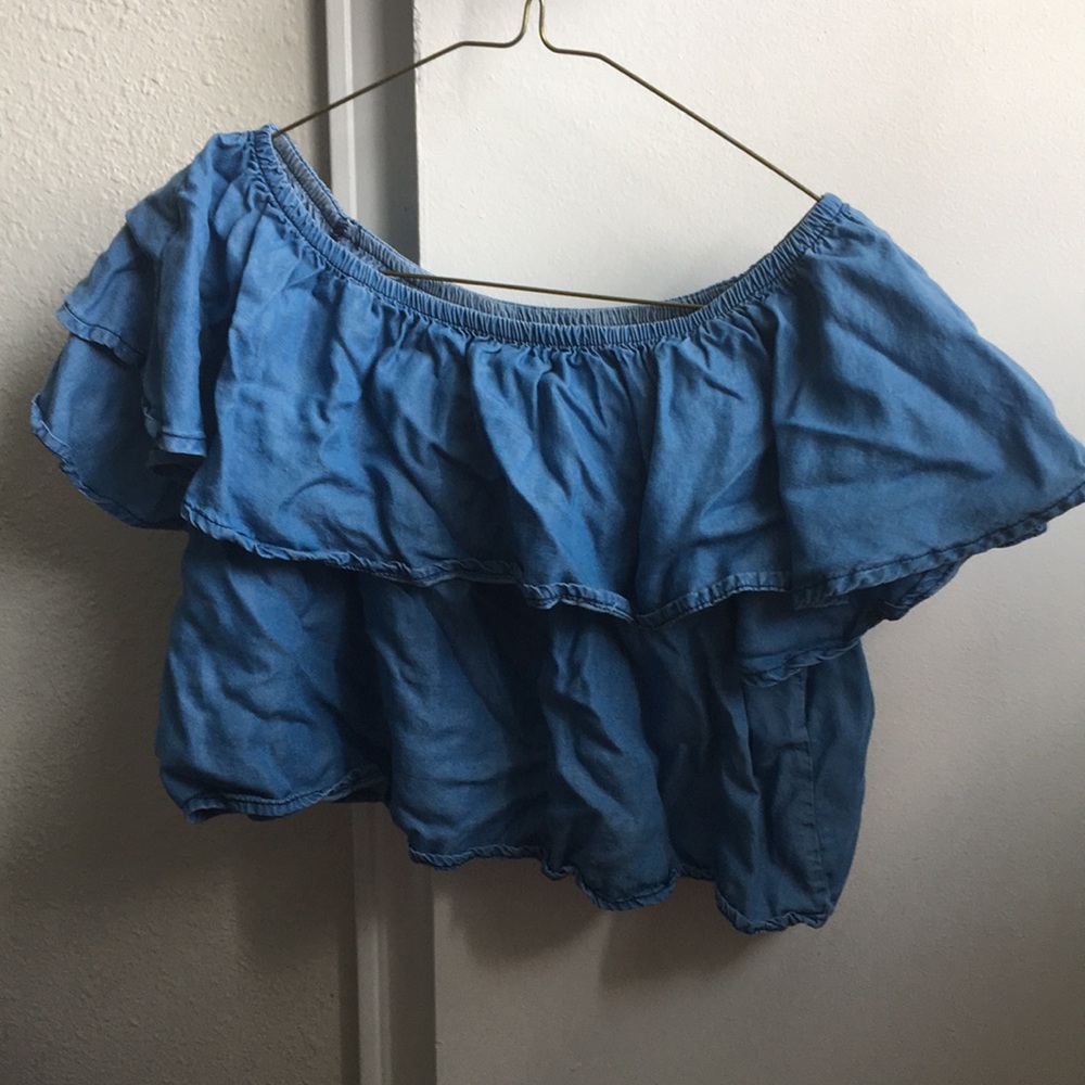 Forever 21 denim blue off the shoulder crop top